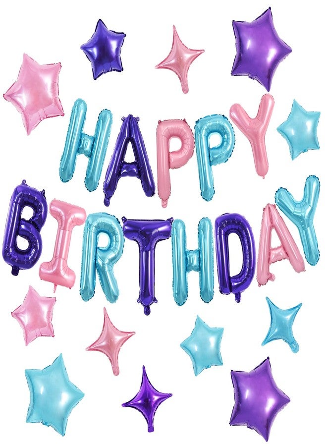 TONIFUL 35PCS Happy Birthday Decorations Kit 16 Inch Happy Birthday Balloon Banner with Star Balloons Mylar Foil Birthday Party Decorations Supplies for Adults Girls Boys Kids （Blue Purple Pink） - Image 1